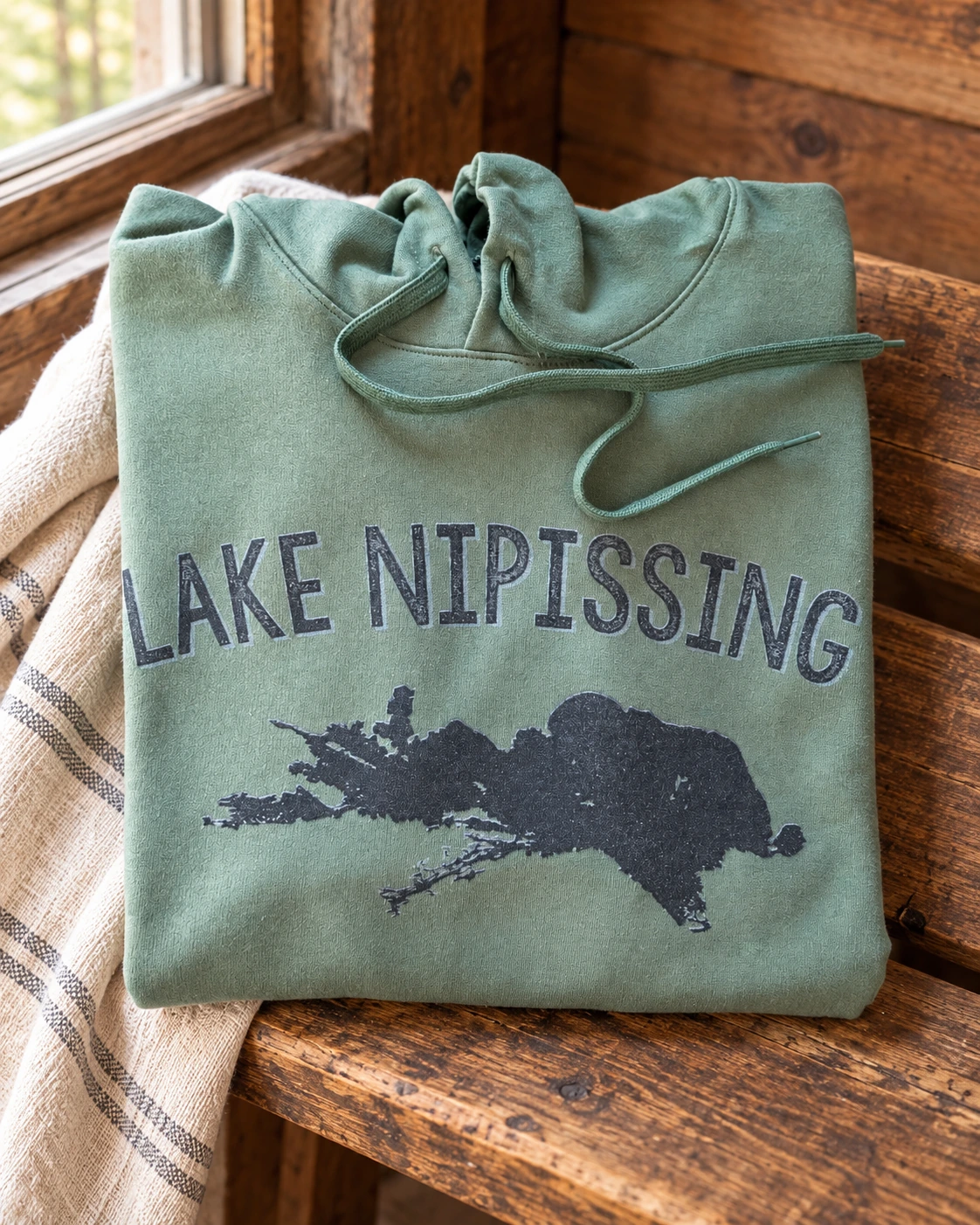 Lake Nipissing Hoodie or T-Shirt displayed in a warm styled setting