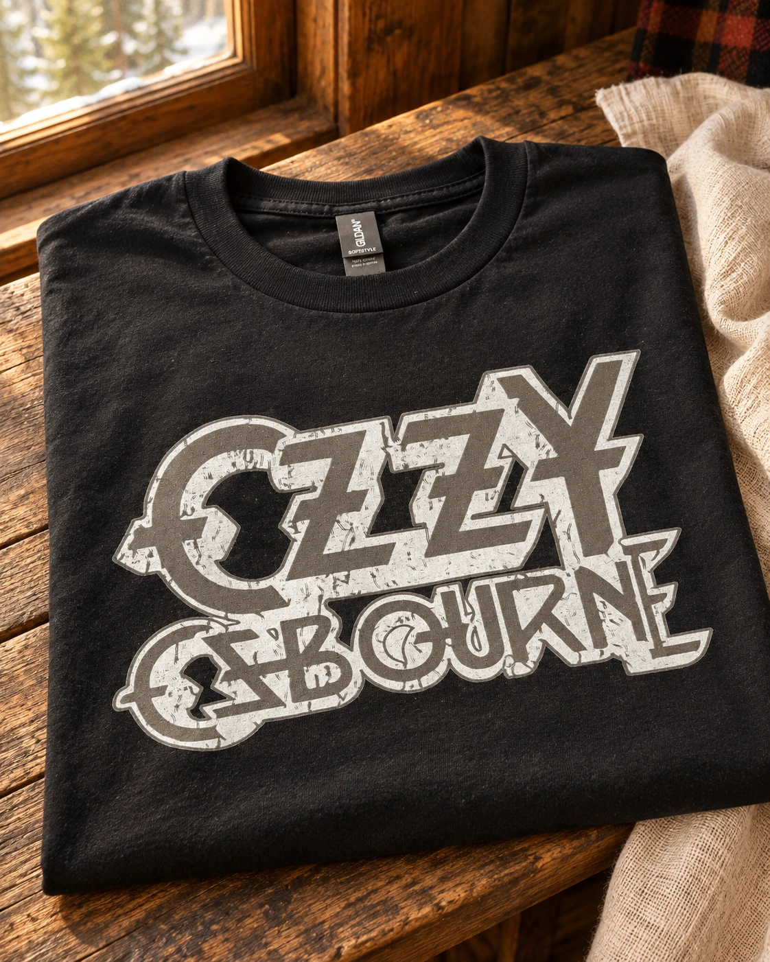 Ozzy Osbourne T-Shirt displayed in a warm styled setting