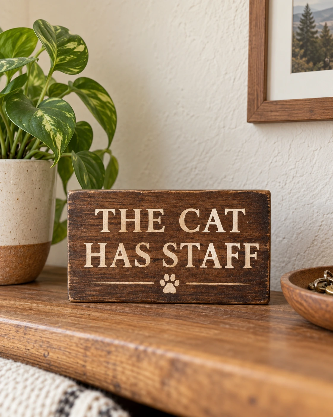 Cat Staff displayed in a warm styled setting