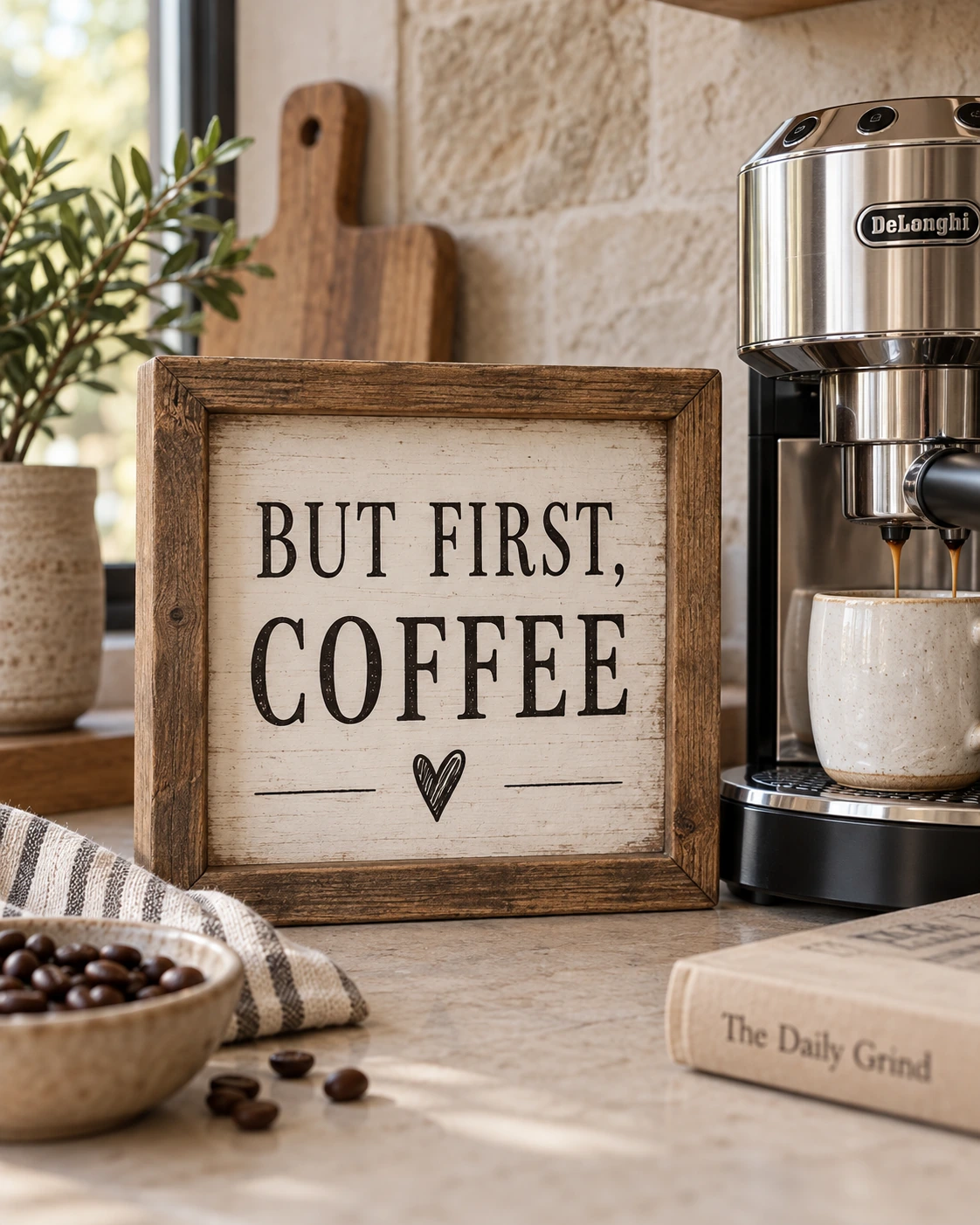 Coffee First displayed in a warm styled setting