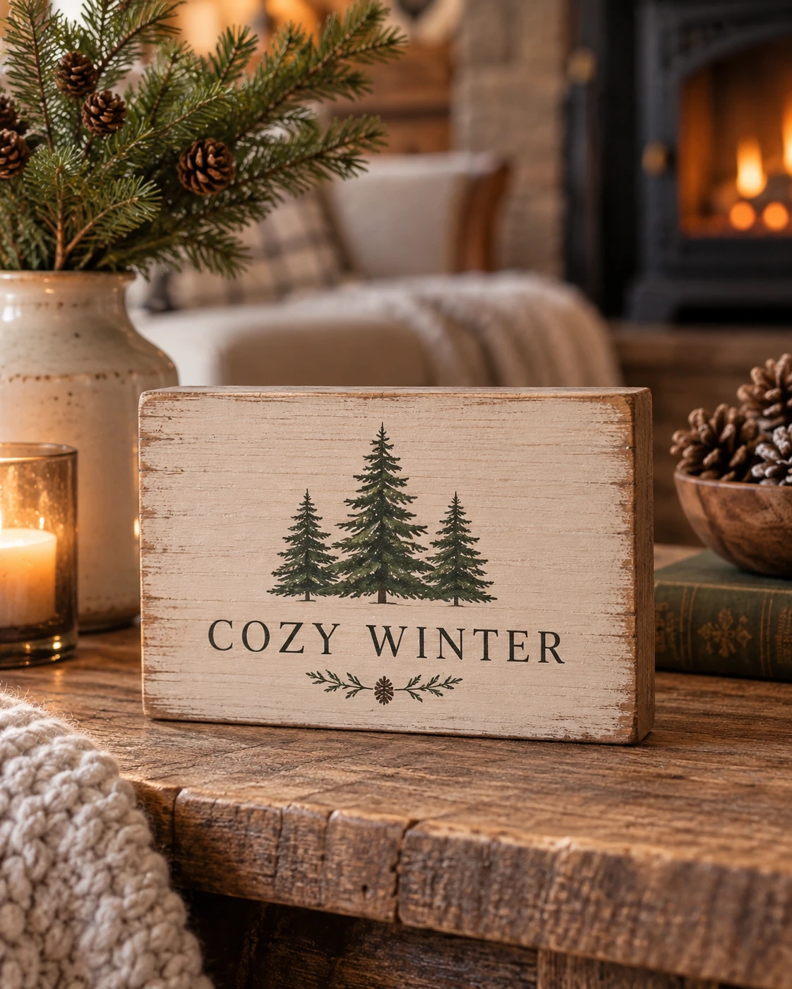 Cozy Winter displayed in a warm styled setting