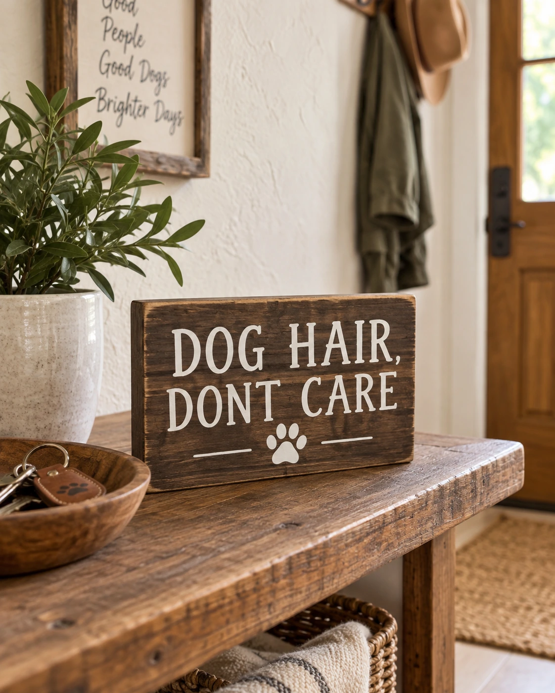 Dog Hair displayed in a warm styled setting