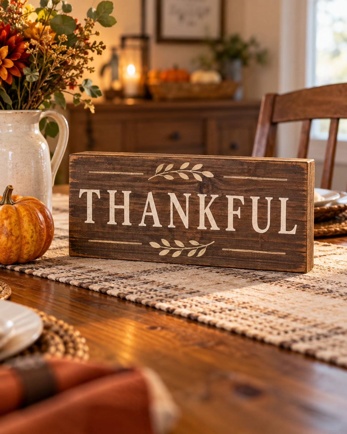 Thankful displayed in a warm styled setting