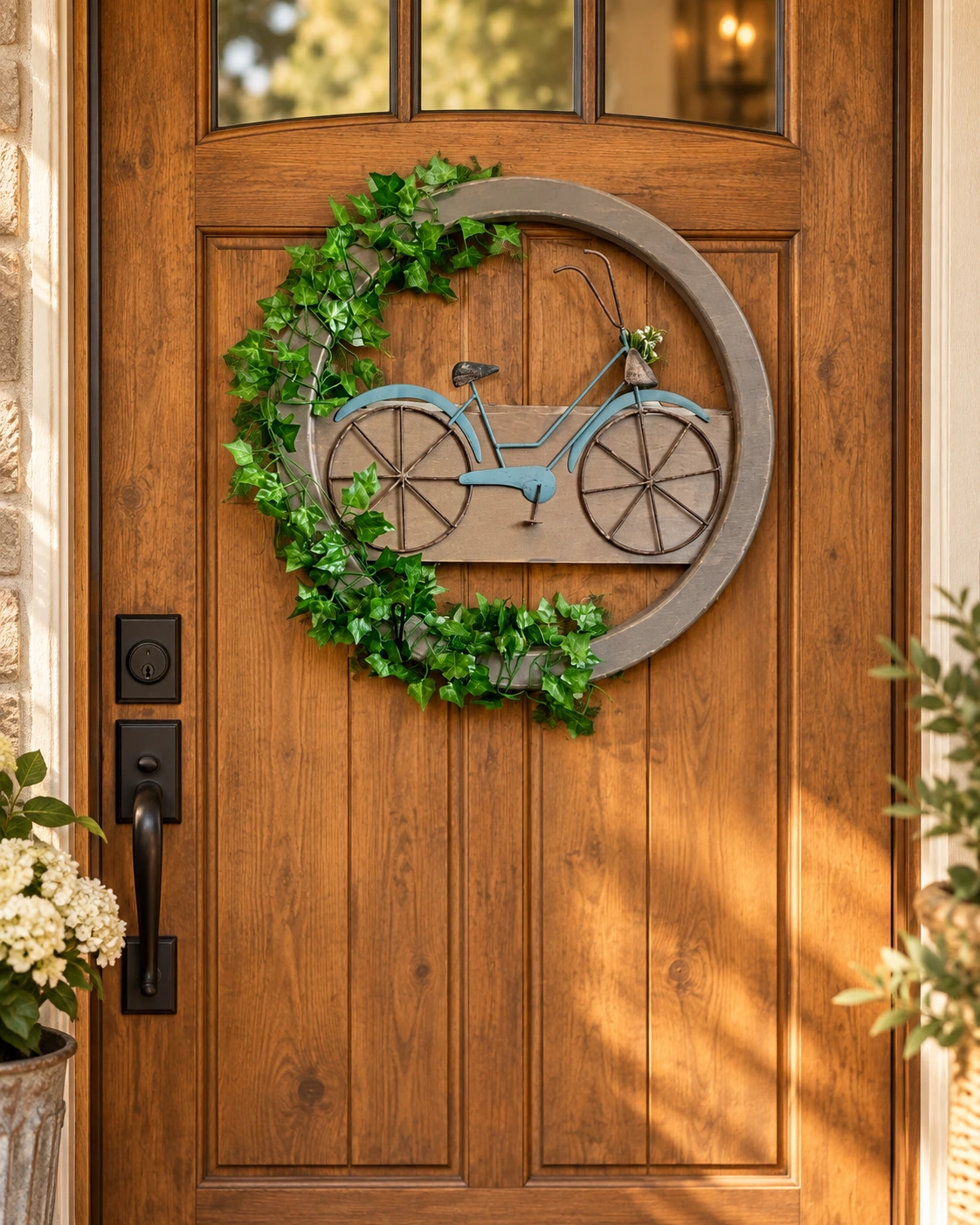 Vintage Bicycle Wreath by TheChalkShop displayed in a warm styled setting