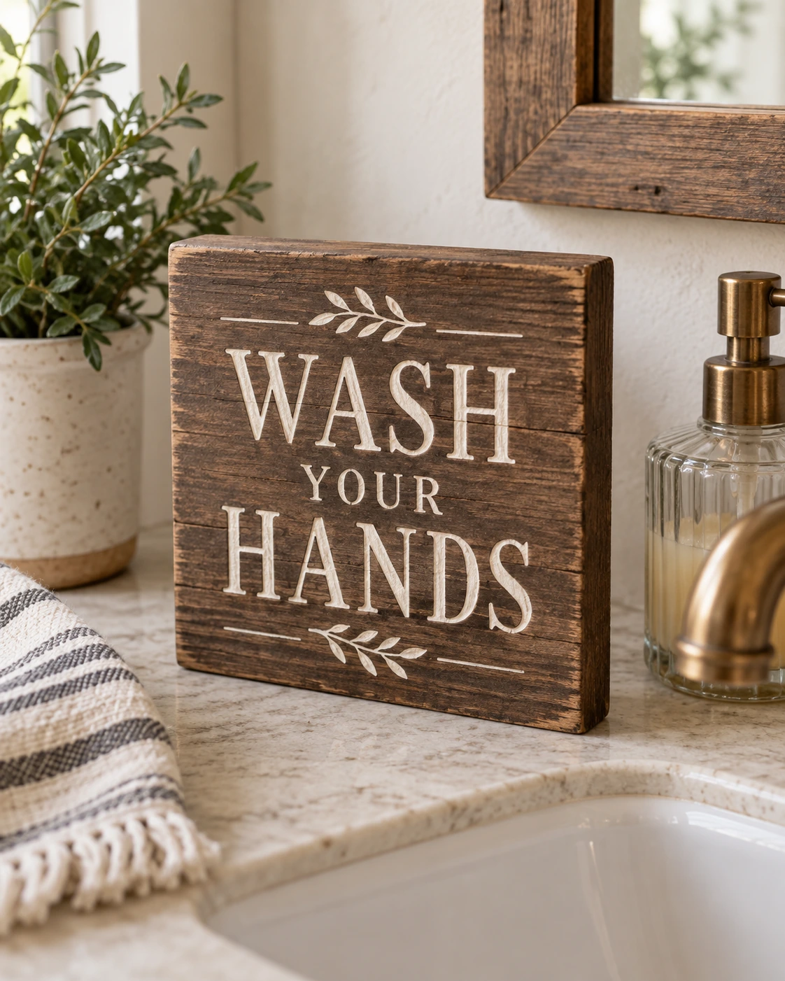 Wash Your Hands displayed in a warm styled setting