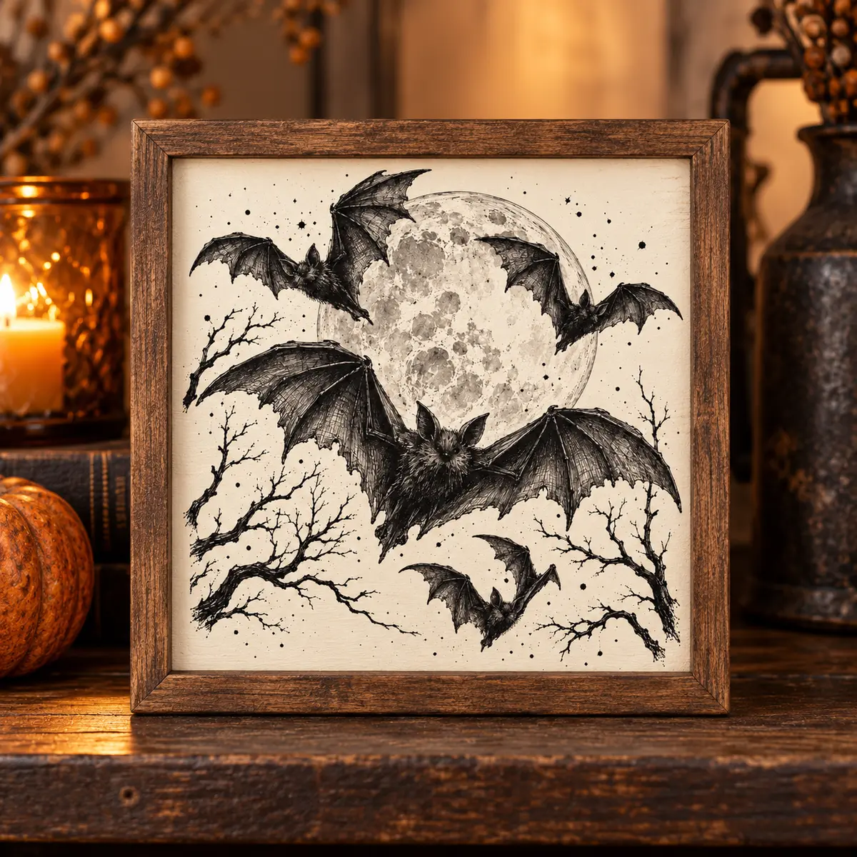 Moonlit Bats rustic sign