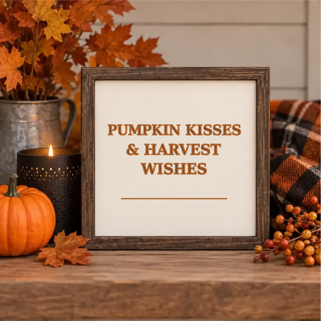 Pumpkin Kisses & Harvest Wishes rustic sign