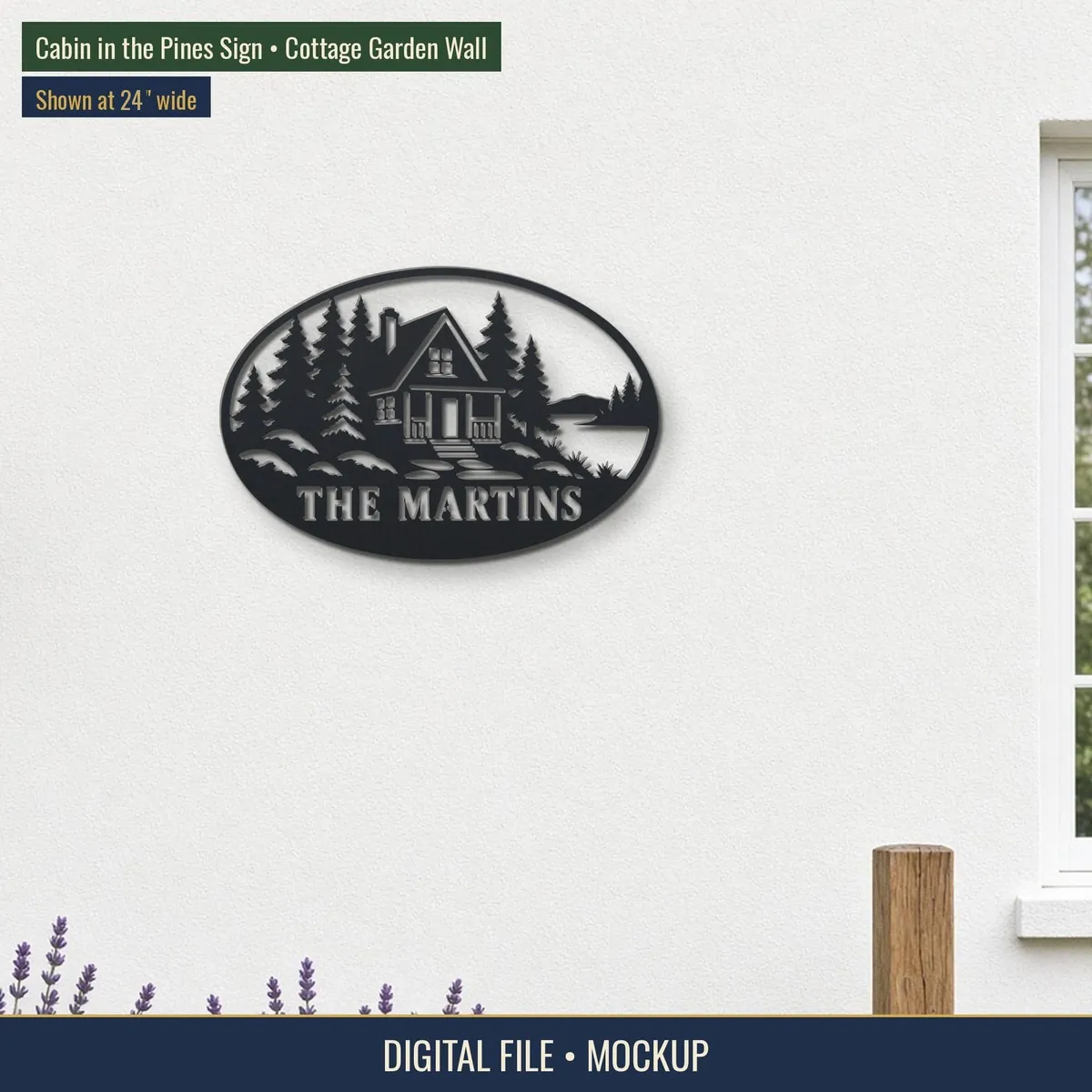 Cabin and Pines Sign personalized black metal sign design