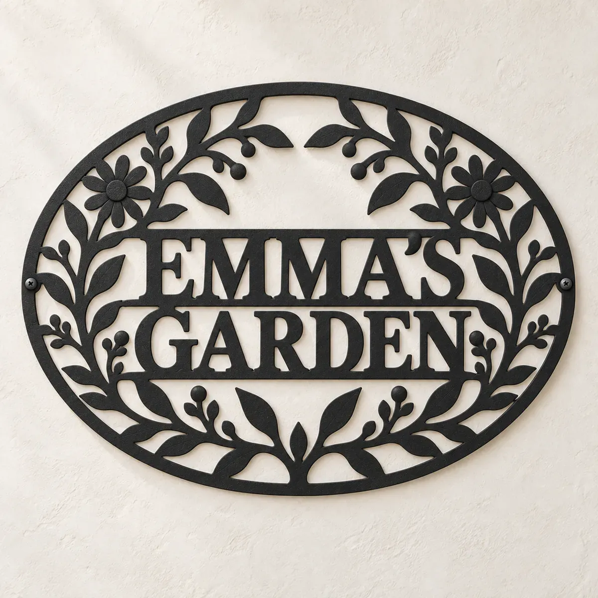Emma&rsquo;s Garden Sign personalized black metal sign design