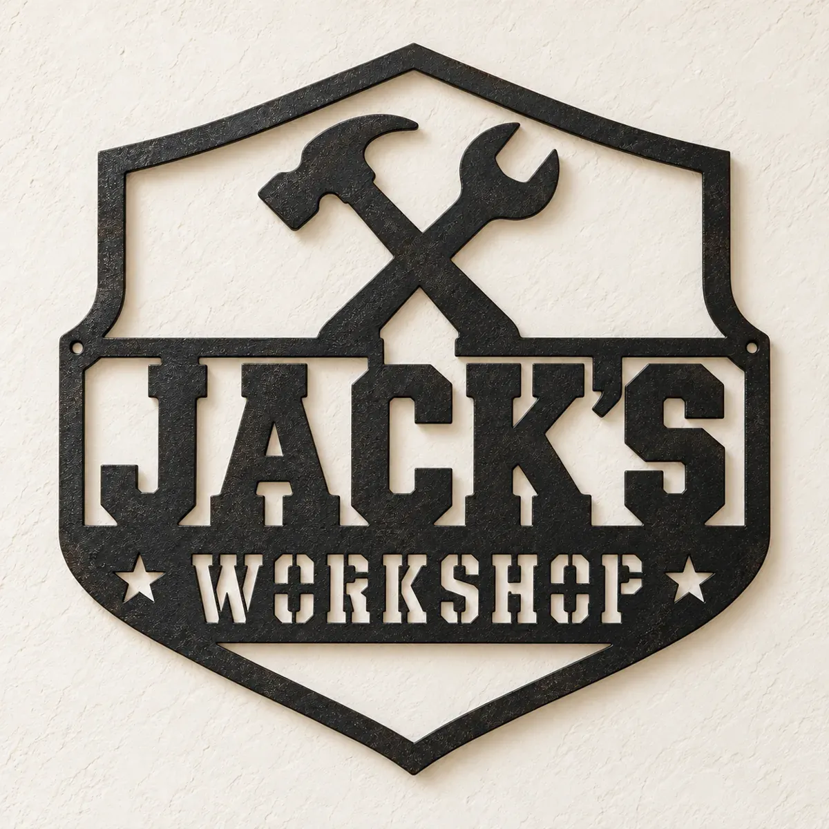 Jack’s Workshop Sign personalized black metal sign design