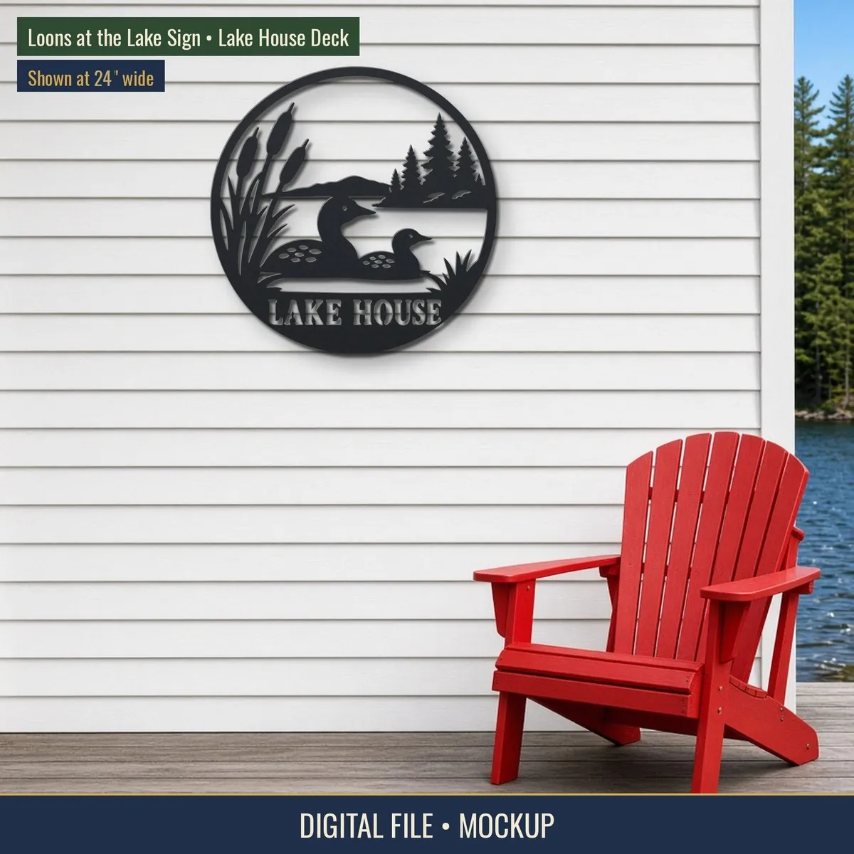 Loons Lake Sign personalized black metal sign design