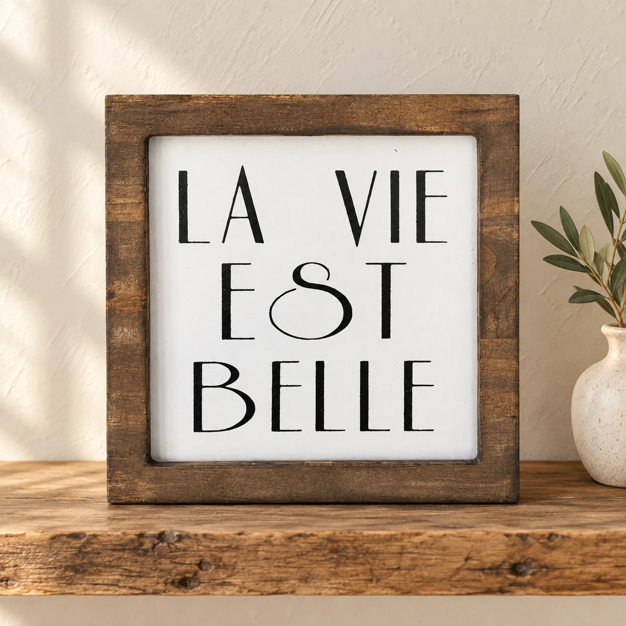 La Vie Est Belle in a warm styled setting