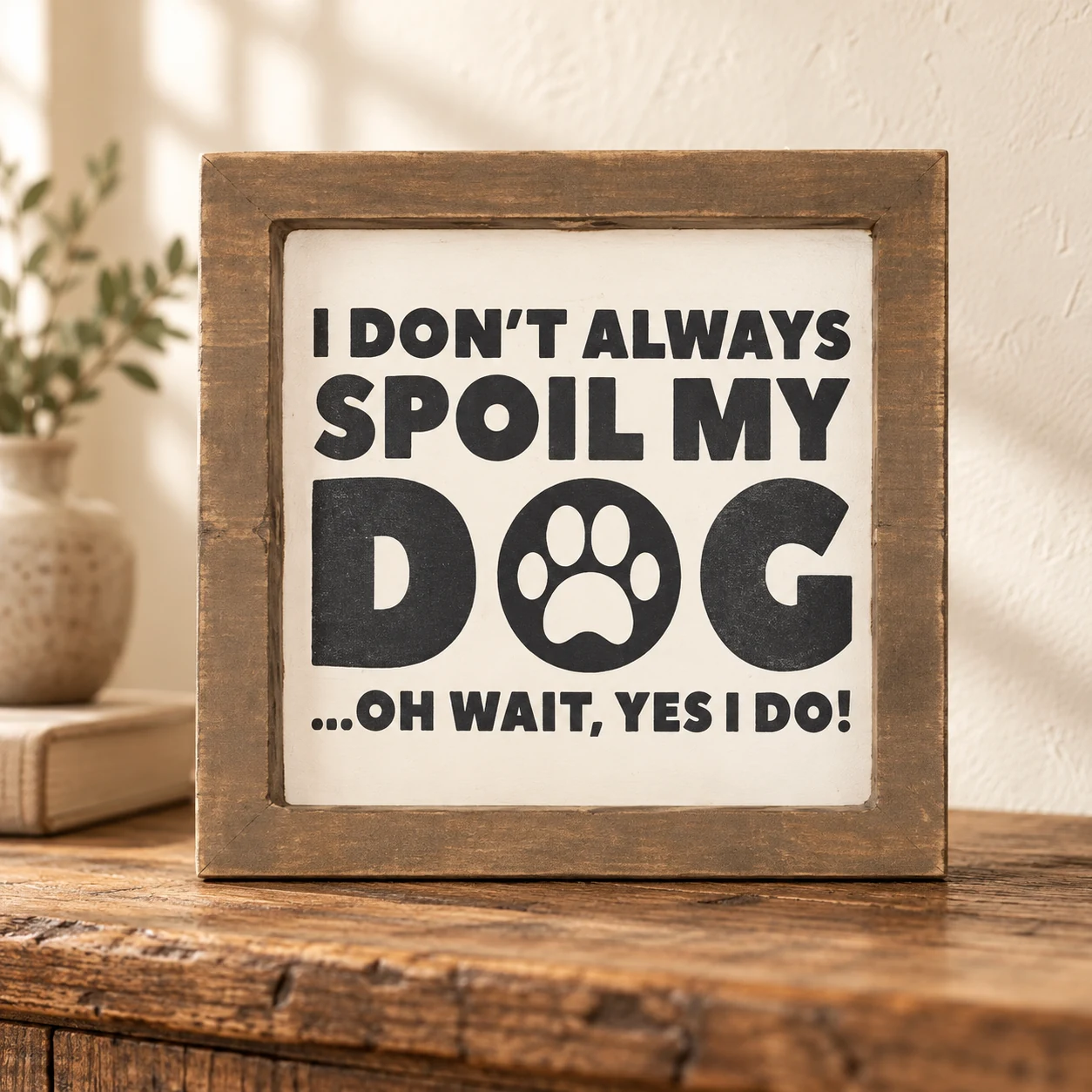 I Don't Always Spoil My Dog in a warm styled setting